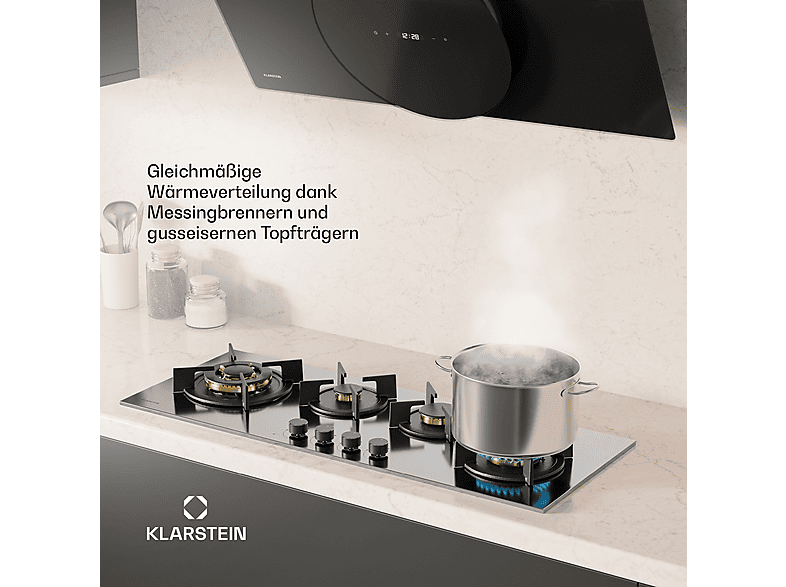 Placa de gas - KLARSTEIN Goldflame Slim, 4 zonas, 90 cm, Plata — foto 4