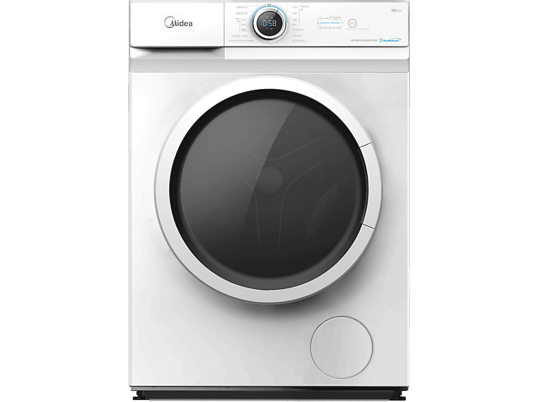 Lavadora carga frontal - Midea MF100W80BA/W-ES, 8 kg, 1400 rpm, 15 Programas, 72dB(A), 47.5 cm Profundidad, Blanco