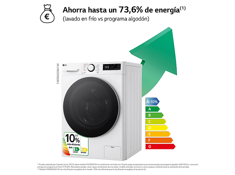 Lavadora secadora - LG F4DR6009A1W, 9 kg + 6 kg, Blanco — foto 3