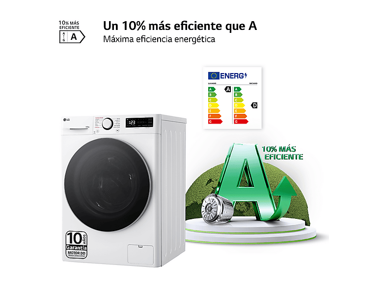 Lavadora secadora - LG F4DR6009A1W, 9 kg + 6 kg, Blanco — foto 9