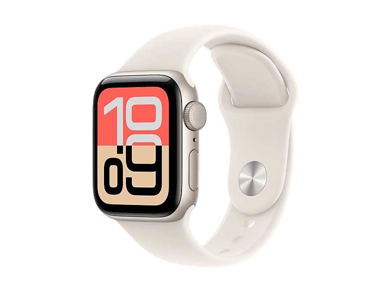 Apple Watch SE 3 (2025), GPS, 44 mm, Caja de aluminio Blanco estrella, Correa deportiva Blanco estrella, S/M, Calidad del sueño, Medición temperatura