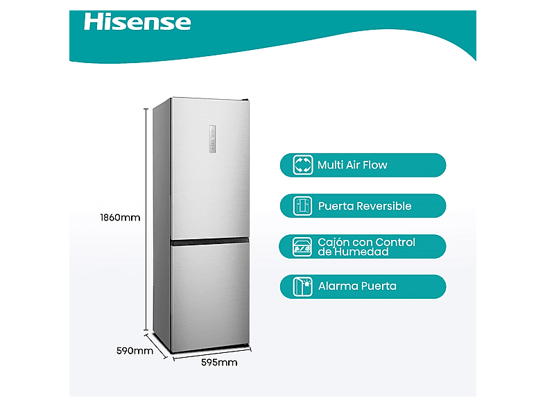 Frigorífico combi - Hisense RB390N4CCD, No Frost, 186 cm, 304 l, Circulación dinámica, Inox — foto 9