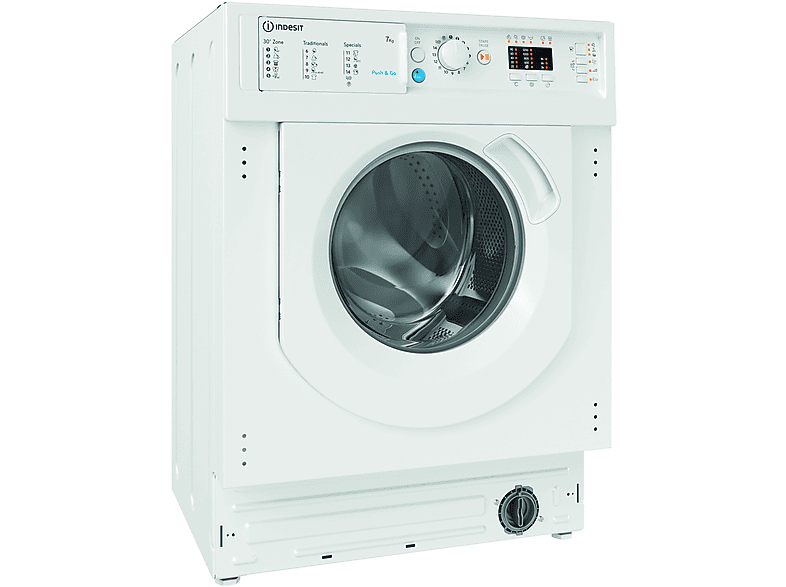 Lavadora integrable - Indesit BI WMIL 71252 EU N, 7 kg, 1200 rpm, Push&Wash, 14 programas, Sin panelar