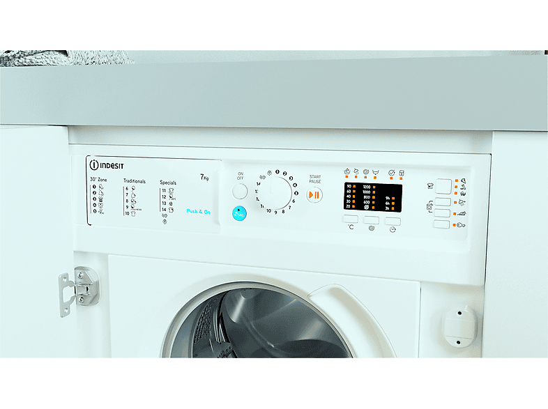 Lavadora integrable - Indesit BI WMIL 71252 EU N, 7 kg, 1200 rpm, Push&Wash, 14 programas, Sin panelar — foto 9