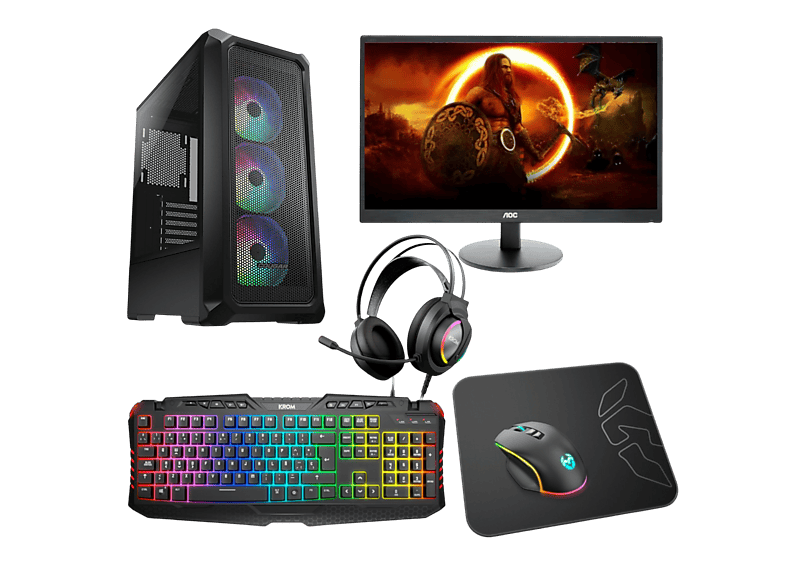 PC Gaming - EPICAL-Q  Pack Gaming GPlus10, AMD Ryzen 5 5600G, 16 GB RAM, 1 TB SSD, Radeon™ Onboard Graphics, Windows 11 Home, Monitor 23,6 " Full-HD, Negro