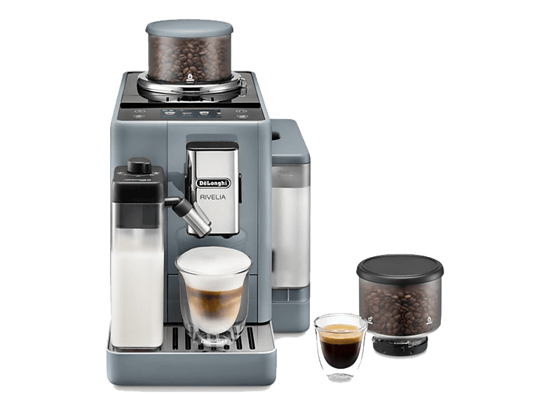Cafetera superautomática - De'Longhi Rivelia EXAM440.55.G, 1450W, 19 bar, Molinillo integrado, LatteCremaHot, Depósito leche, Táctil, 16 recetas, Gris