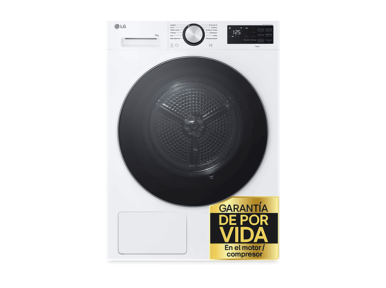 Secadora bomba de calor - LG RHX5009TLC, 9 kg, 12 programas, AI DUAL Inverter™, ThinQ™, Blanco