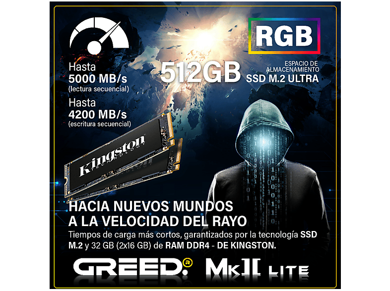 PC Gaming - GREED MK2 Intel Lite | Gaming Ordenador / Computer, Intel Core i5 10400F, 32 GB RAM, 512 GB SSD, GeForce RTX™ 3050, Windows 11 Pro, Negro — foto 5