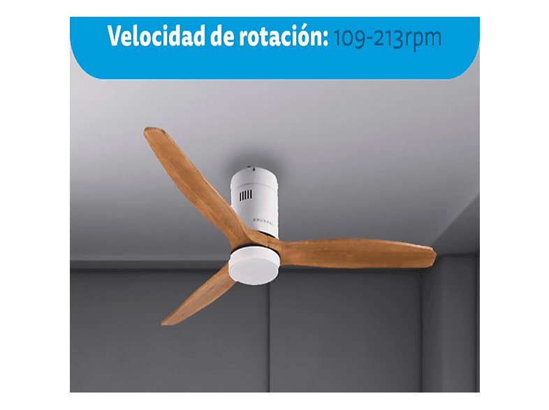 Ventilador de techo - GRUNKEL Con luz LED SKYWIND-52WB, 40 W, 6 velocidades, Blanco, Madera — foto 7