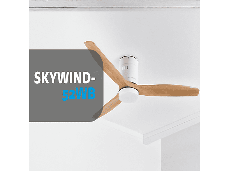 Ventilador de techo - GRUNKEL Con luz LED SKYWIND-52WB, 40 W, 6 velocidades, Blanco, Madera — foto 9