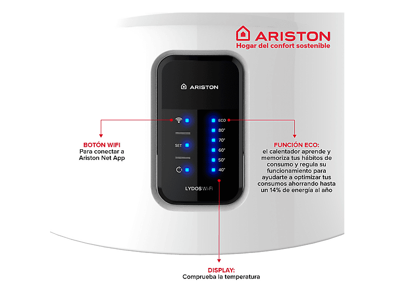 Termo Eléctrico  - LYDOS WIFI 80 V 1,5K EU + KIT POLIF ARISTON, 80 l, Blanco — foto 4