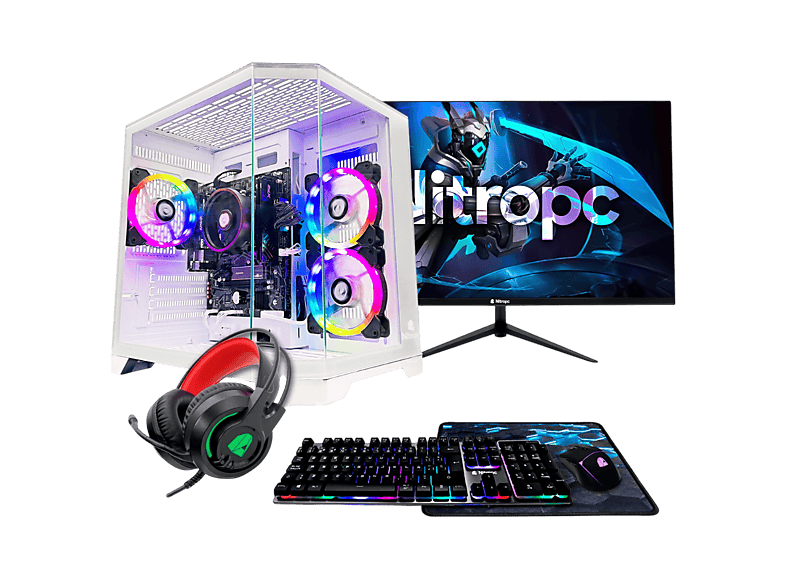 Pack PC gaming - NITROPC Pack Bronze, AMD Ryzen 5 3400G (4 núcleos, 8 hilos | 3,70 GHz hasta 4,2 GHz), Monitor 24" 165Hz IPS, 16 GB RAM, 512 GB SSD, Radeon™ RX Vega 11, Windows 11 Pro, Monitor 24 " Full-HD, Blanco