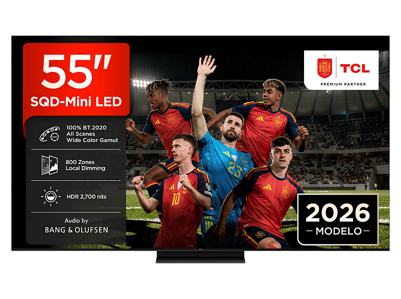 TV SQD-Mini LED 55" - TCL 55C7L, UHD 4K, TSR AiPQ, Smart TV, DVB-T2 (H.265), HDR 2700 nits, Dolby Vision y Atmos, Negro