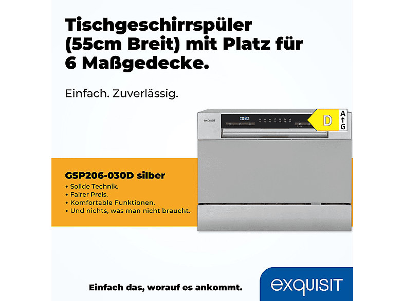 Lavavajillas compacto - EXQUISIT GSP206-030D, 7 programas, 55 cm, Silver — foto 2