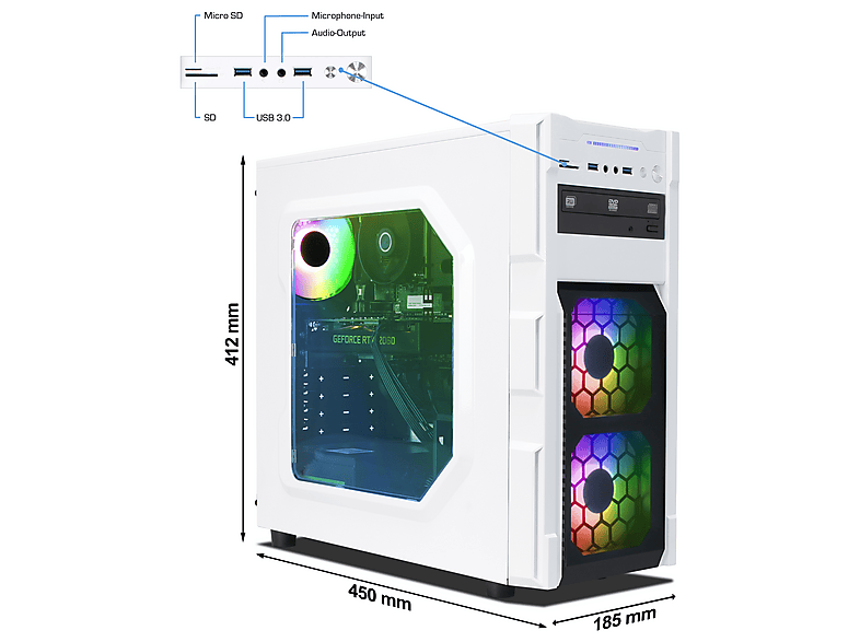 PC Gaming - ANKERMANN-PC Business Office, Intel Core i7-8700, 16 GB RAM, 500 GB SSD, GeForce RTX™ 2060, Windows 11 Pro, negro — foto 2