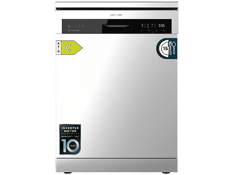 Lavavajillas libre instalación 60 cm - CECOTEC 2779 BOLERO AGUAZERO 6500 INOX C, 15 servicios, 6 programas, 60,0 cm, Plateado