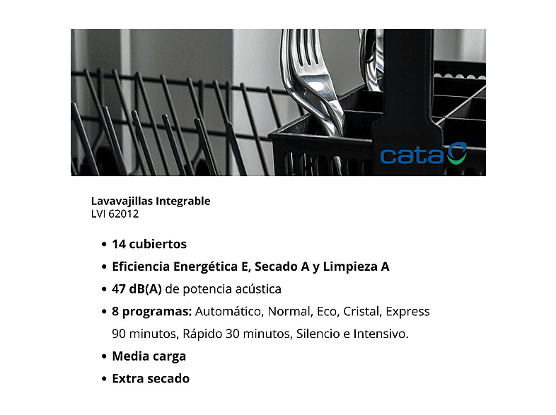 Lavavajillas integrable 60 cm - CATA LVI 62012, 14 servicios, 8 programas, 59,8 cm, GRIS INOX — foto 10