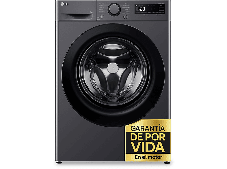 Lavadora carga frontal - LG F4WR5009A6M, Serie 500, 9 kg, 1400 rpm, 11 Programas, AI Direct Drive™,  Steam™, Inox grafito antihuellas