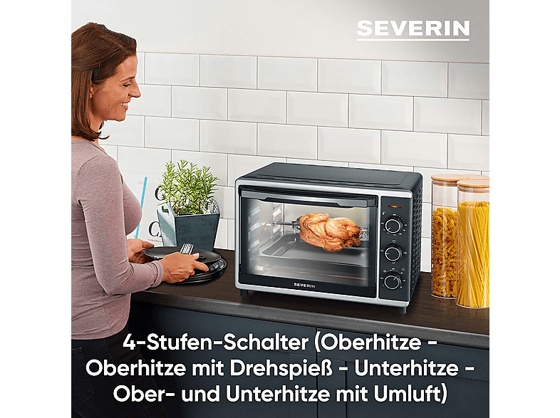 Horno de sobremesa - SEVERIN TO 2056, 1600 W, 30 l, negro — foto 3