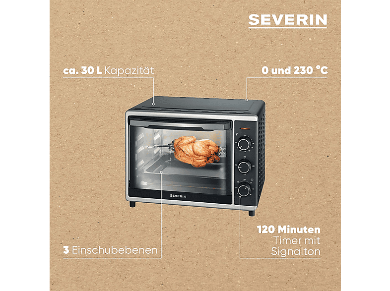 Horno de sobremesa - SEVERIN TO 2056, 1600 W, 30 l, negro — foto 4