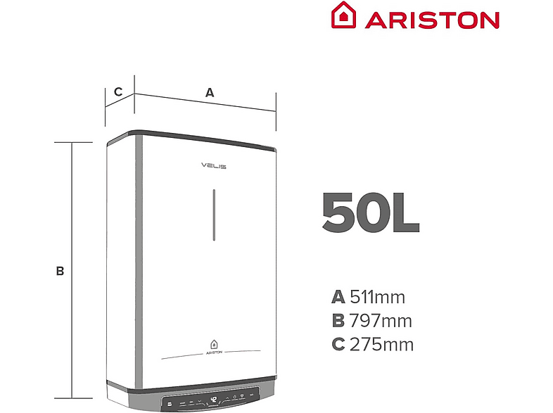 Termo Eléctrico  - VELIS TECH DRY WIFI 50 ARISTON ARISTON, 50 l, Gris — foto 3