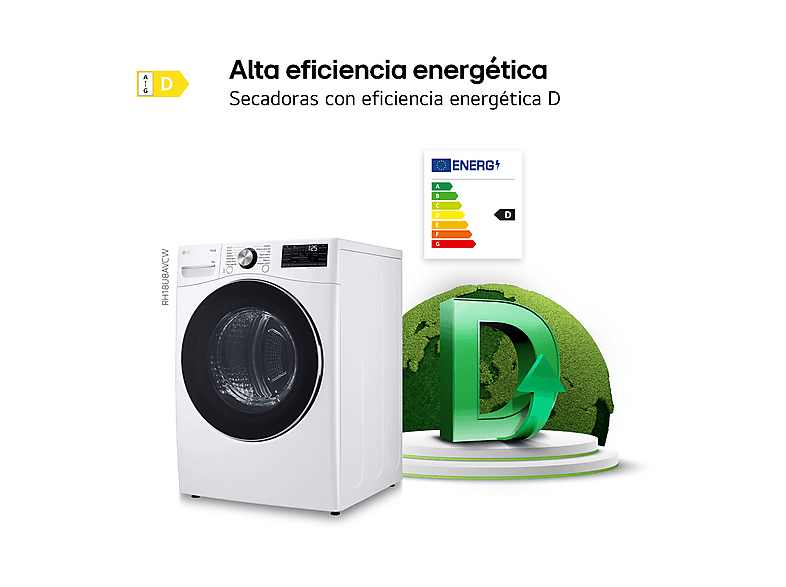 Secadora bomba de calor - LG RH18U8AVCW, 18 kg, 15 programas, 6 Motion™, Eco Hybrid™, Blanco — foto 5