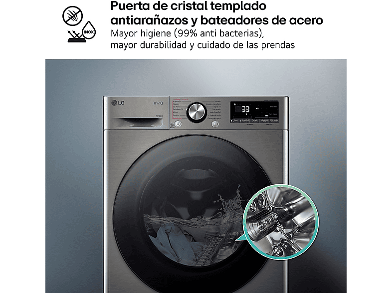 Lavadora secadora - LG F4DR7009AGS, Serie 700, 9 kg/6 kg, 1400 rpm, 14 programas, Inox antihuellas — foto 7