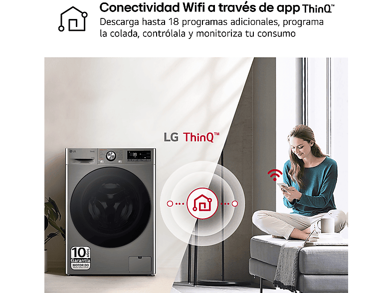 Lavadora secadora - LG F4DR7009AGS, Serie 700, 9 kg/6 kg, 1400 rpm, 14 programas, Inox antihuellas — foto 9