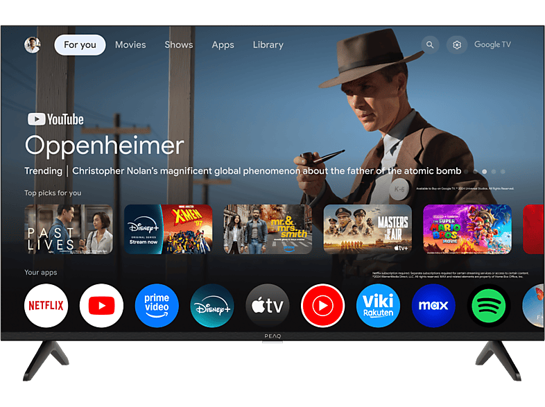 TV QLED 43" - PEAQ 43GQU-5024T, UHD 4K, 2851M, Smart TV, DVB-T2 (H.265), Chromecast incorporado, Google TV, Dolby Vision, Negro