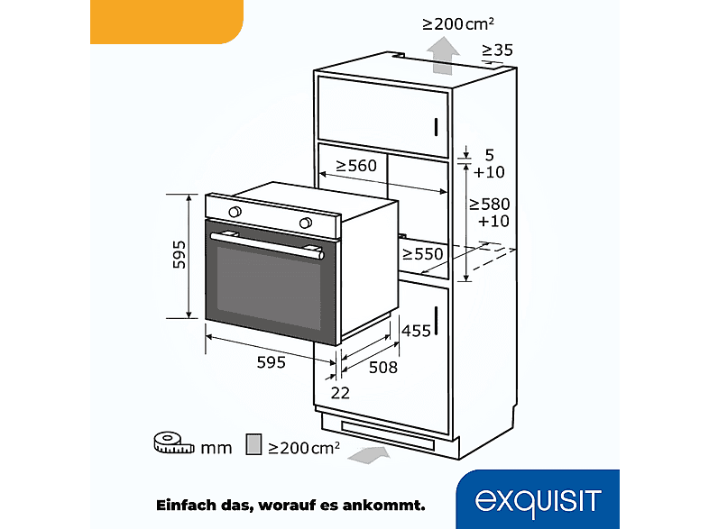 Horno multifunción - EXQUISIT EBE 76-7-H-020, Integrable, Ninguno, 76 l, 595 mm, Blanco — foto 6