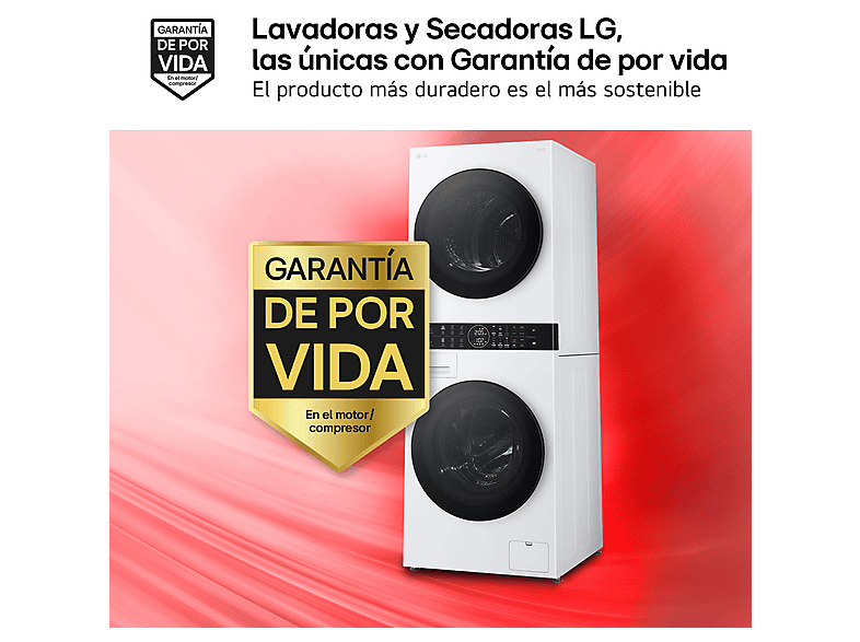 Lavadora secadora - LG WT1210WWF, Torre de lavado 12/10 kg, TurboWash™, Smart Pairing™, Blanco — foto 3
