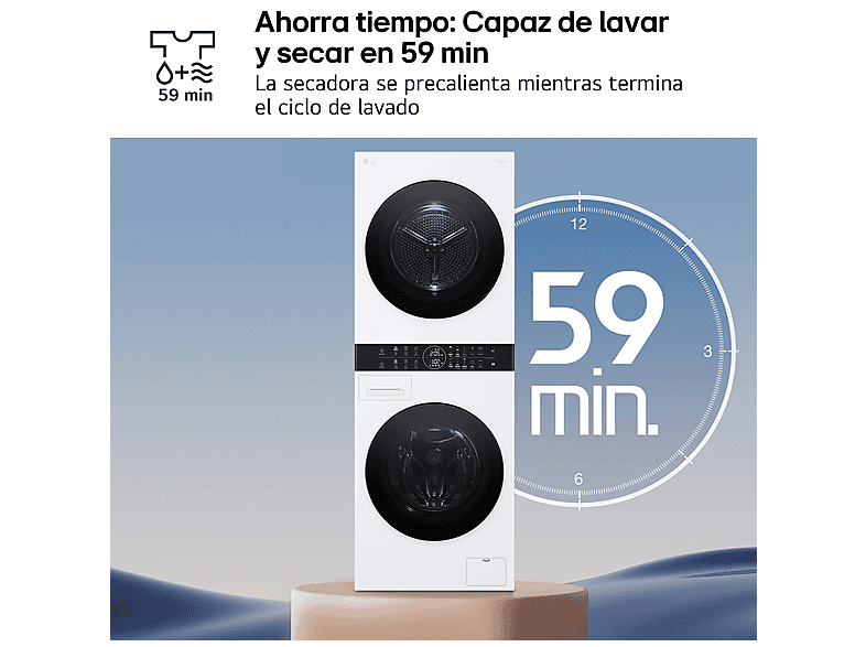 Lavadora secadora - LG WT1210WWF, Torre de lavado 12/10 kg, TurboWash™, Smart Pairing™, Blanco — foto 5