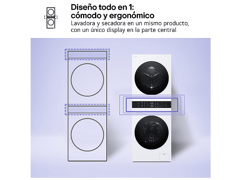 Lavadora secadora - LG WT1210WWF, Torre de lavado 12/10 kg, TurboWash™, Smart Pairing™, Blanco — foto 6
