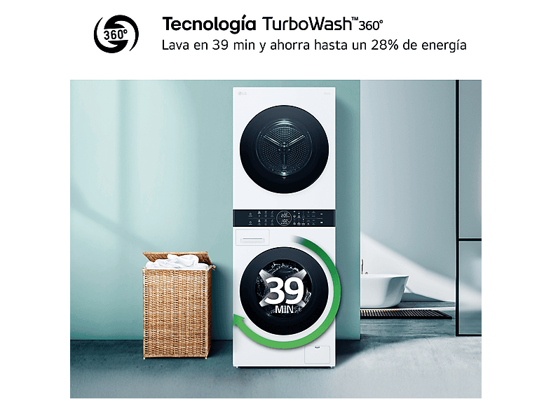 Lavadora secadora - LG WT1210WWF, Torre de lavado 12/10 kg, TurboWash™, Smart Pairing™, Blanco — foto 8