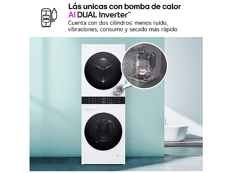 Lavadora secadora - LG WT1210WWF, Torre de lavado 12/10 kg, TurboWash™, Smart Pairing™, Blanco — foto 9
