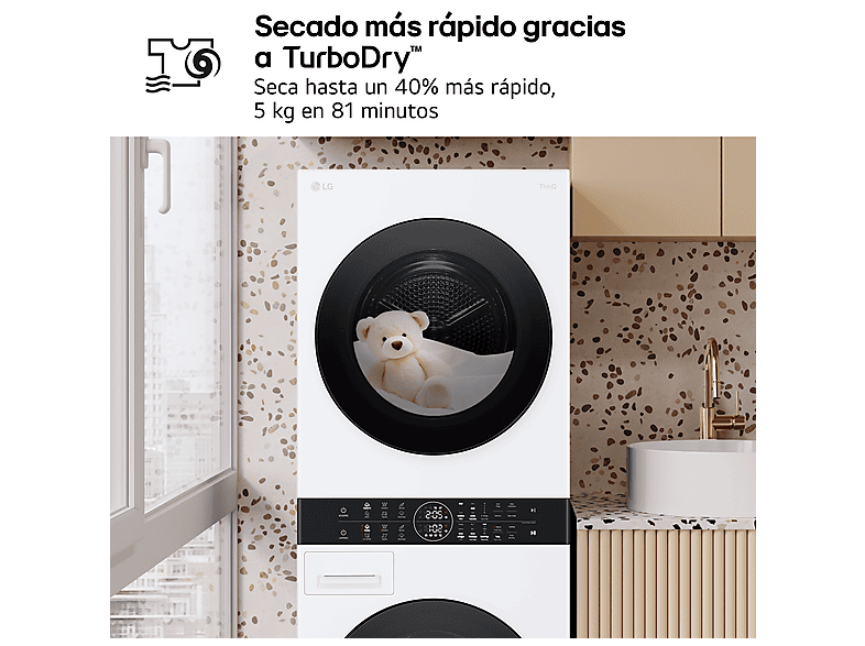 Lavadora secadora - LG WT1210WWF, Torre de lavado 12/10 kg, TurboWash™, Smart Pairing™, Blanco — foto 10