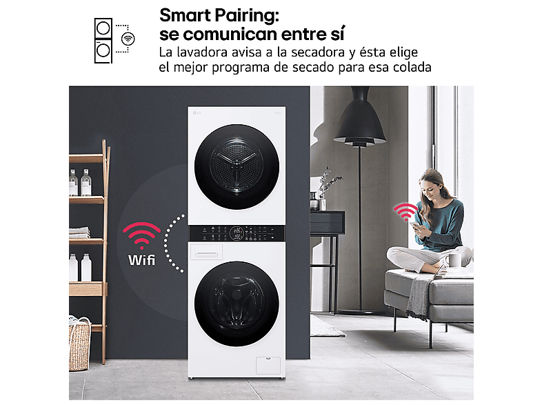 Lavadora secadora - LG WT1210WWF, Torre de lavado 12/10 kg, TurboWash™, Smart Pairing™, Blanco — foto 11