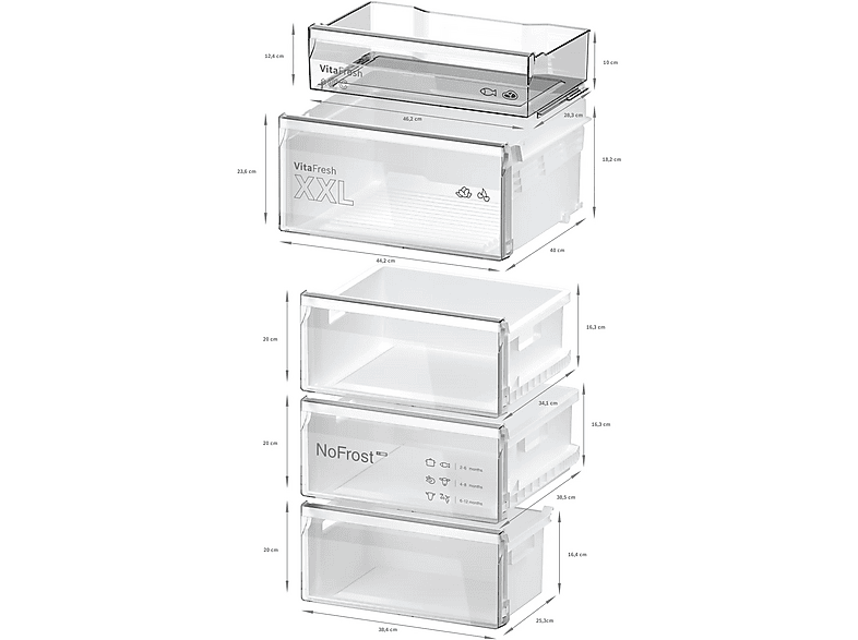 Frigorífico combi - Bosch KGN362WCF, Total NoFrost, VitaFresh XXL 0 °C, 186 cm, 321 l, Blanco — foto 9