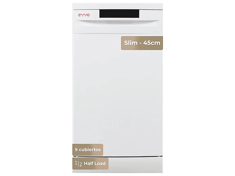 Lavavajillas libre instalación 45 cm - EVVO D1 Slim, 5 programas, 448 mm, Blanco