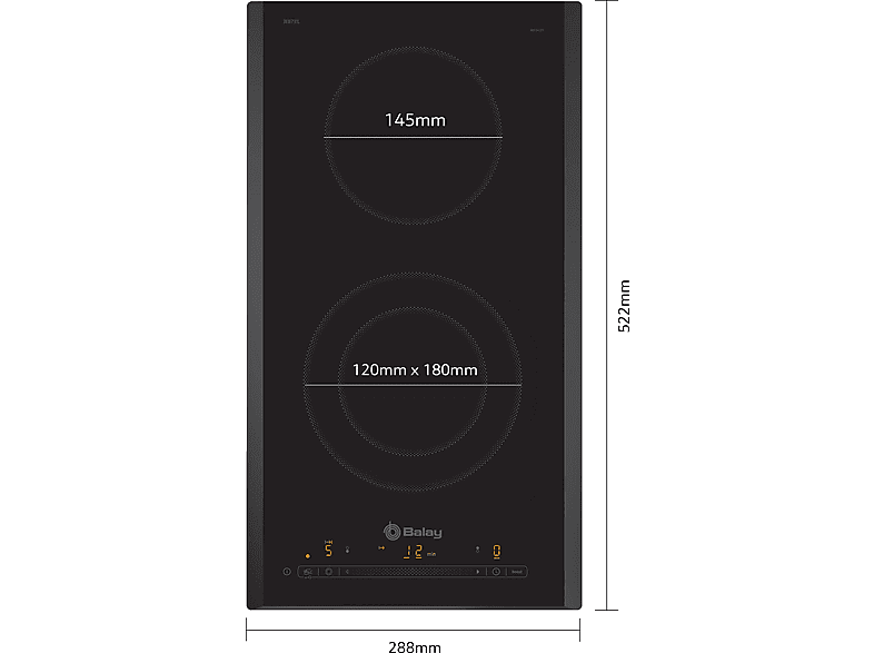 Placa vitrocerámica - Balay 3EB731LQ, 2 Zonas, 18 cm zona grande, 28.8 cm, Modular, Negro — foto 5