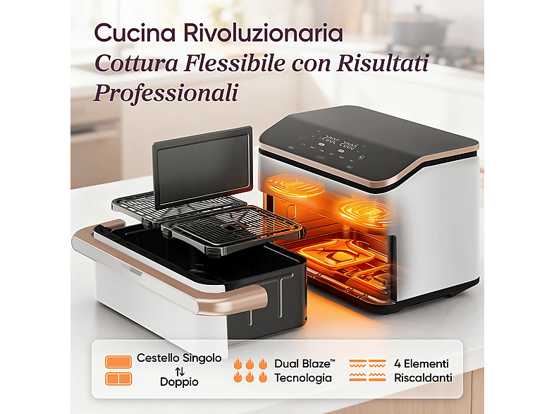 Freidora de aire - COSORI Twinfry Chef Edition, 2800 W, 10 l, Blanco — foto 3