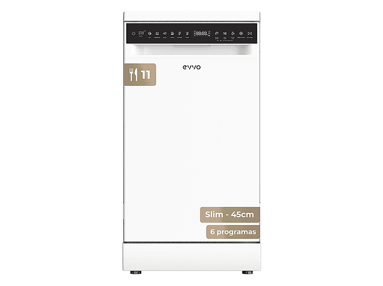 Lavavajillas libre instalación 45 cm - EVVO D3Y Slim, 6 programas, 450 mm, Inox — foto 1