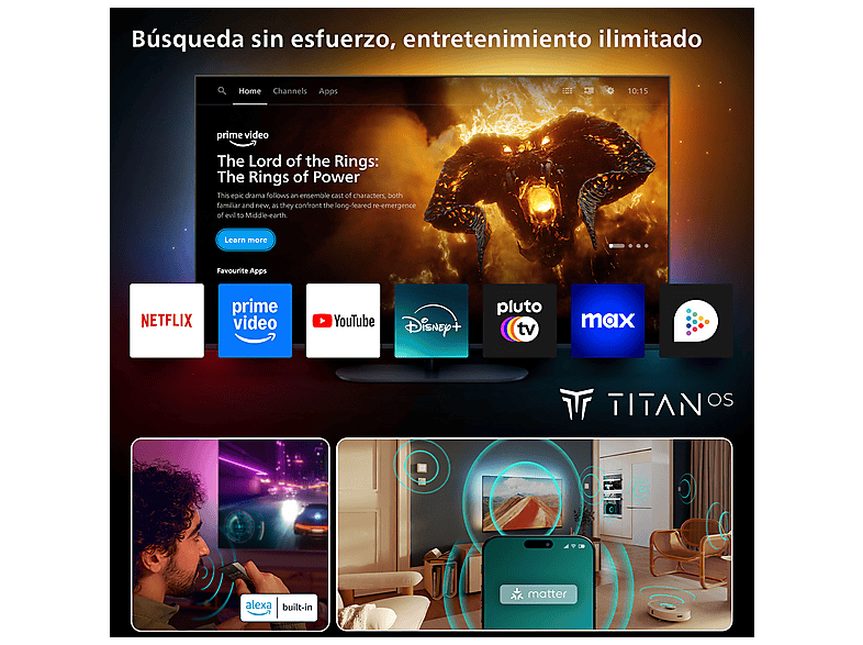 TV Mini LED 75" - Philips Ambilight TV 75MLED920 4K QD MiniLED 189cm 75" Smart TV Dolby Vision y Dolby Atmos Titan OS, Negro — foto 8