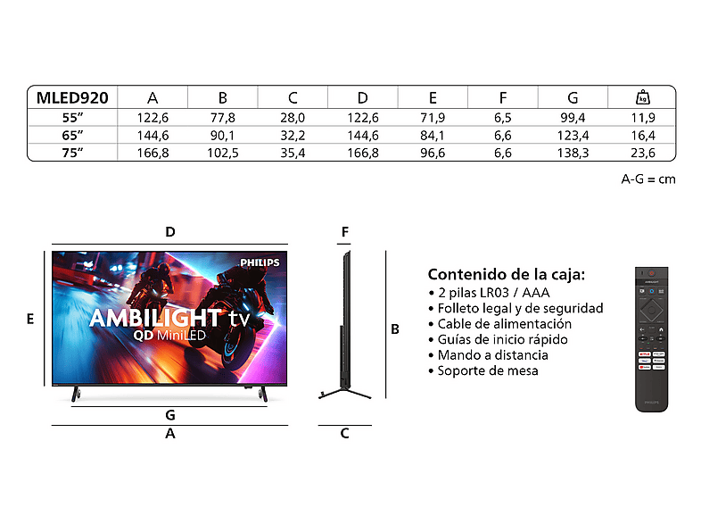 TV Mini LED 75" - Philips Ambilight TV 75MLED920 4K QD MiniLED 189cm 75" Smart TV Dolby Vision y Dolby Atmos Titan OS, Negro — foto 16