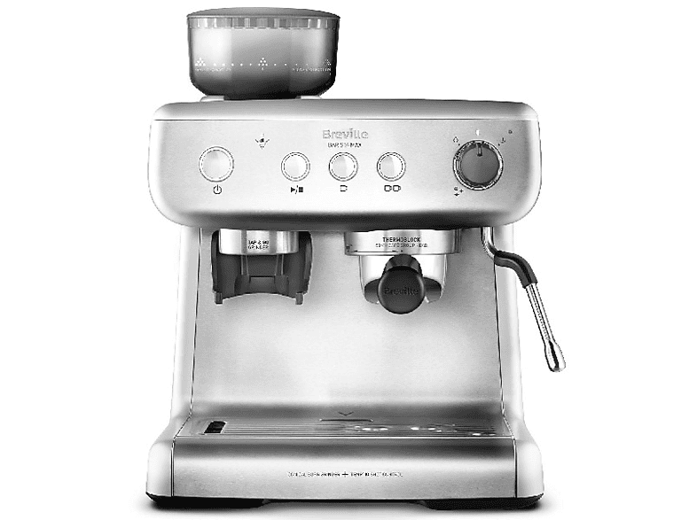 Cafetera express - Breville VCF126X, Con Molinillo, 15 bares, Hasta 2 tazas, Depósito 2.8l, Vaporizador, Plata