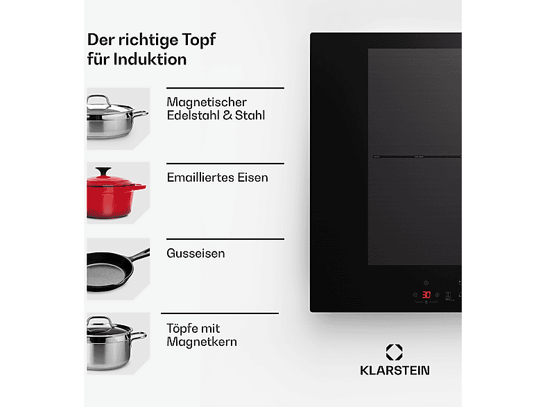 Placa de inducción - KLARSTEIN Delicatessa 70 Flex, 4 zonas, 72 cm, Negro — foto 7