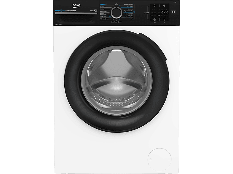 Lavadora carga frontal - Beko BM3WFSU39413, 9 kg, 1400 rpm, 15 Programas, Energy Spin, Steam Cure™, Motor ProSmart Inverter, Blanco
