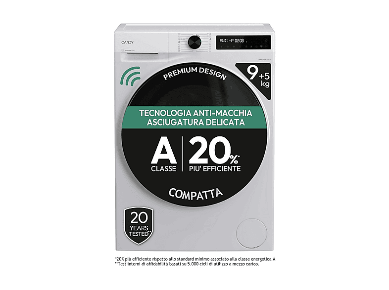 Lavadora secadora - CANDY BWR 495BL8-S, 9 kg + 5 kg, Blanco