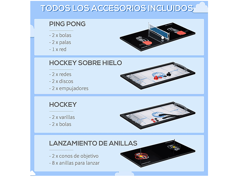 Mesa multijuegos - HOMCOM A70-065V00MX, a partir de 7 año(s), Negro — foto 4