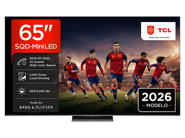 TV SQD-Mini LED 65" - TCL 65C8L, UHD 4K, 5000 nits, Google TV, Dolby Vision & Atmos, Audio by Bang & Olufsen, 144Hz, DVB-T2, Negro